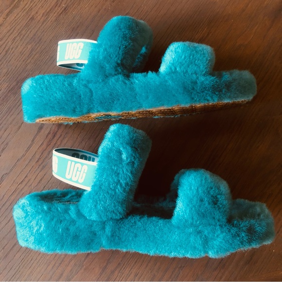 UGG Oh Yeah Shearling Slides Aqua Hybrid Sandal Slippers Women's size 9 like new - Picture 6 of 14